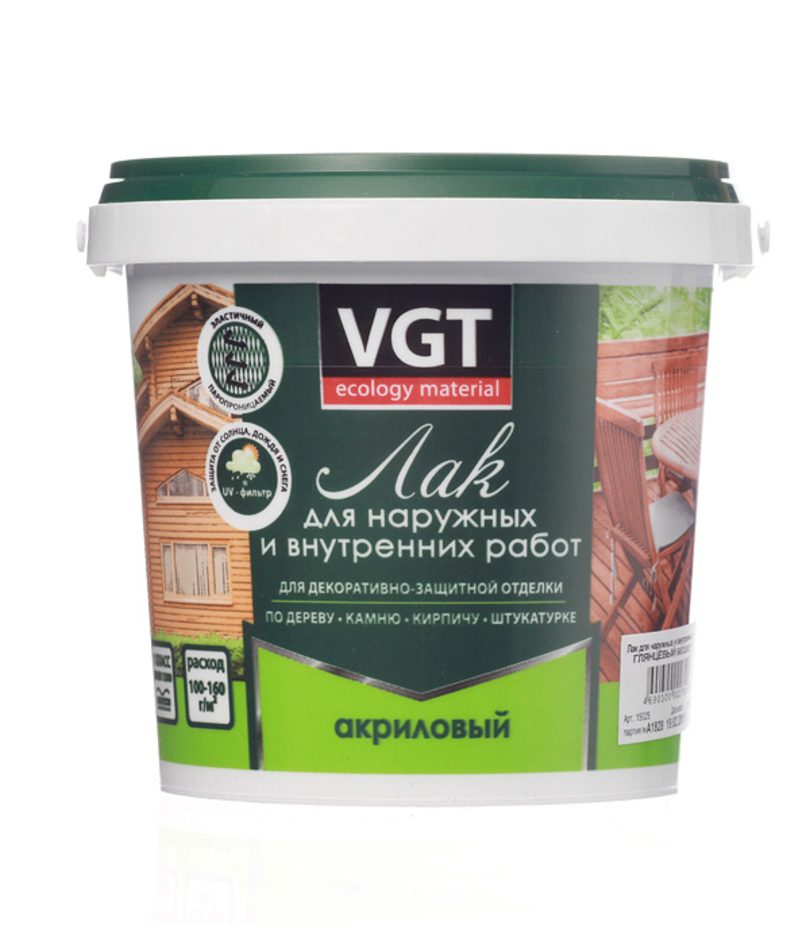 Лак акриловый для внут/наружных работ глянец 0.9 ВГТ 