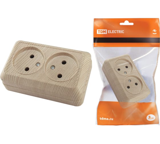 Розетка 2 ОП без заземления Ладога 10А сосна1801-0051 