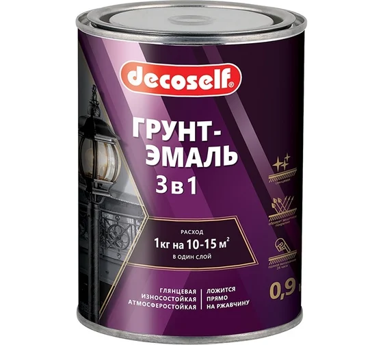 грунт-эмаль 3в1 Пуфас Decoself 0.9 Серая\глянц