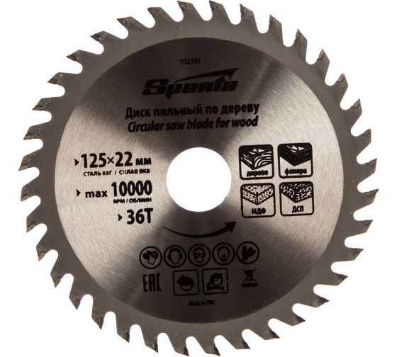 Диск пильный по дереву 125*22*36 Sparta 732395