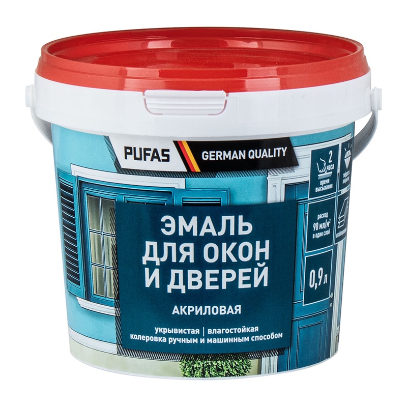 Эмаль акриловая универсальная для окон и дверей полуглянцевая 0.9 Пуфас
