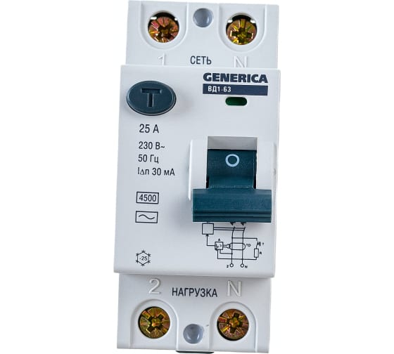 УЗО 2 полюса 25А ВД1-63 Генерика 