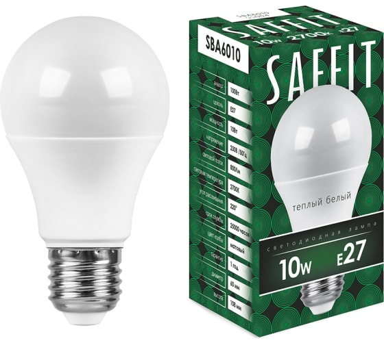 Лампа светодиодная Е27 10Вт теплый свет Saffit 55004 
