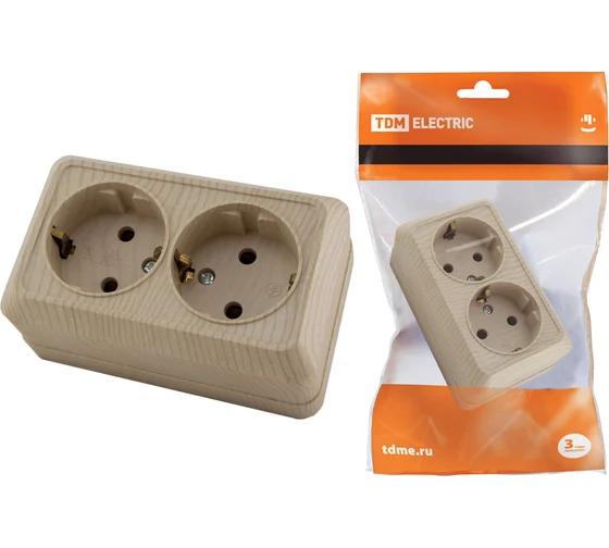 розетка 2 ОП с\заз Ладога 16А сосна 1801-0052