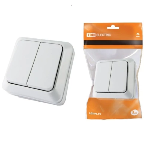 Выключатель 2-клавишный ОП Ладога 10А белый 164140