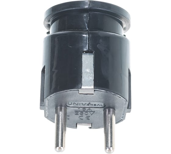 Вилка 16А с заземлением А0105 угловая черная Юниверсал
