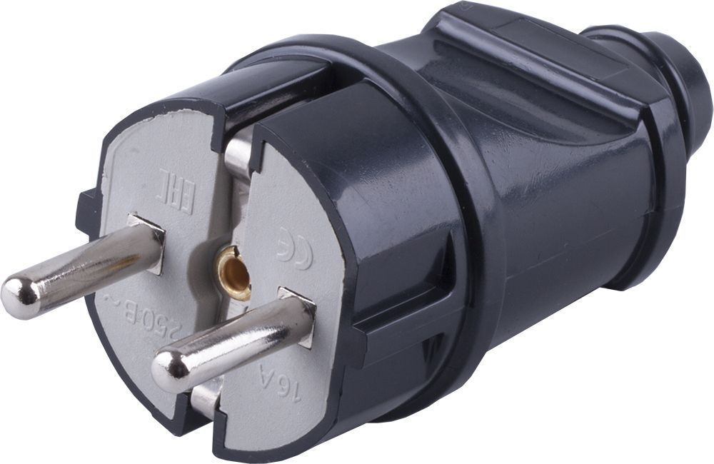 Вилка 16А с заземлением ПВХ STEKKER черная