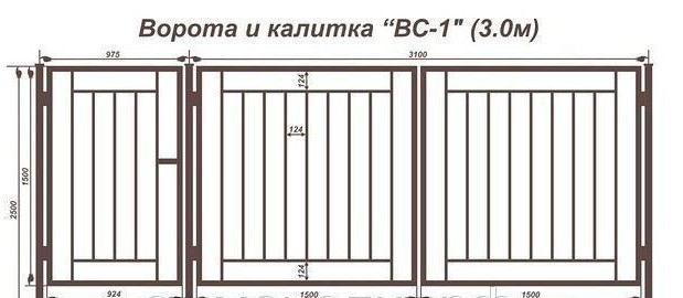 Ворота 3м ВС1 с калиткой 3000*1500 грунт