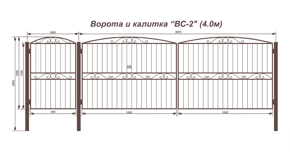 Схема распашных ворот из профильной трубы 4 метра