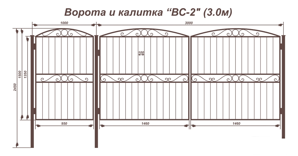 Ворота 3м ВС2 с калиткой 3000*1500 грунт