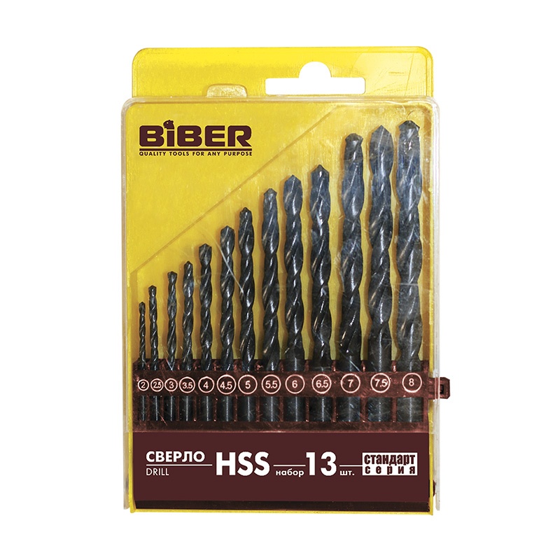 Набор сверл по металлу HSS 2.0-8.0мм (13шт)  Бибер 74132