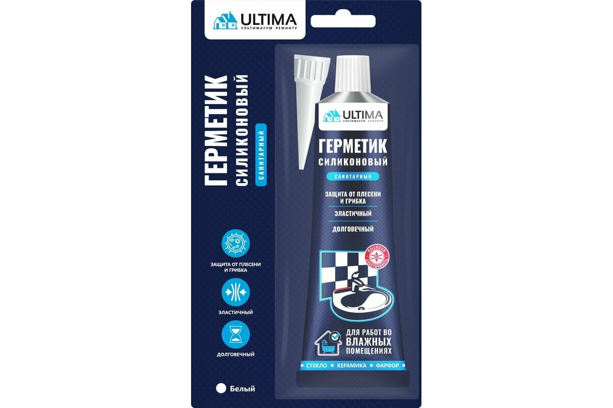 Герметик силиконовый Ultima санитарный прозрачный тюбик 80мл 