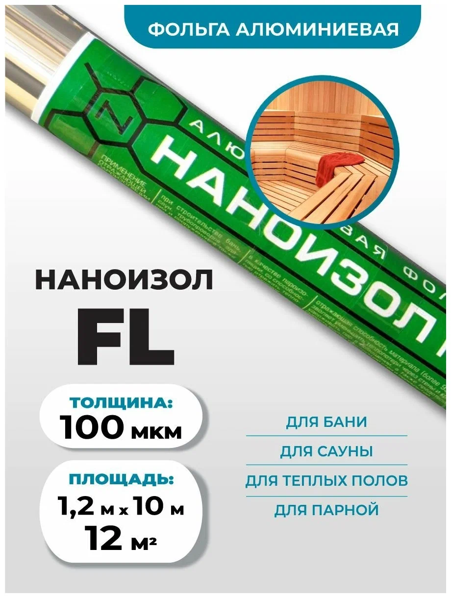 НАНОИЗОЛ FL 1.2*10м 50мк фольга для бани 