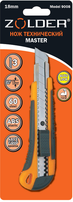 Нож строительный 18мм слайдер Zolder model9008 